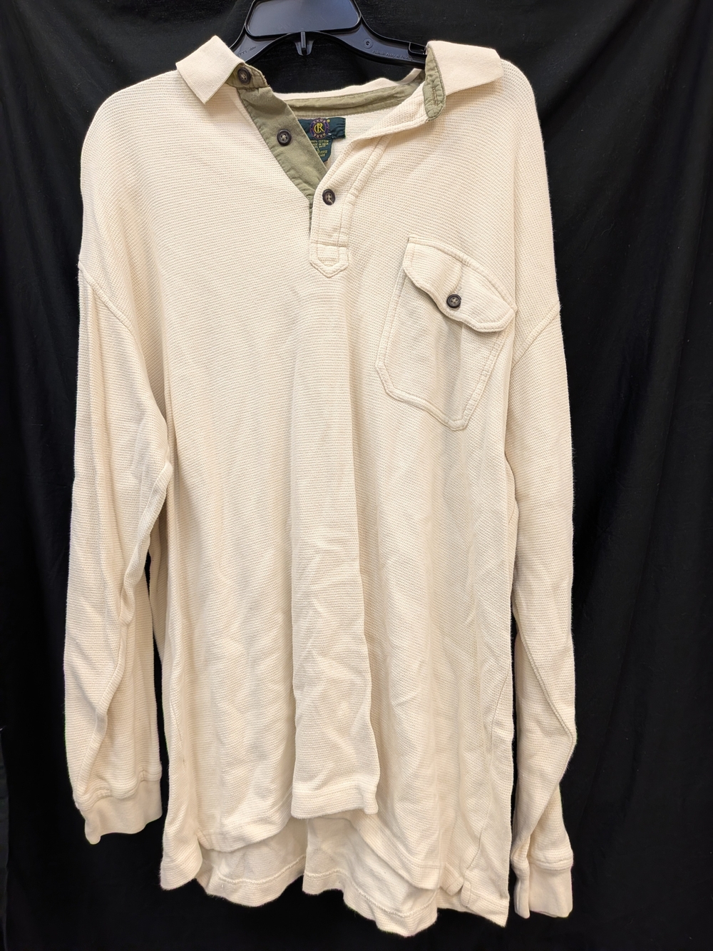 Club Room Cream Long-Sleeve Polo with Contrast Placket